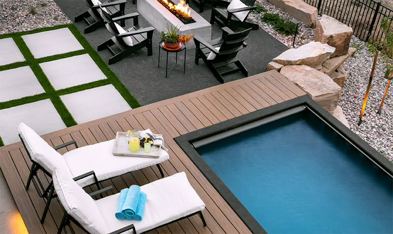 Above ground container pool with a deck in an Arkansas backyard
