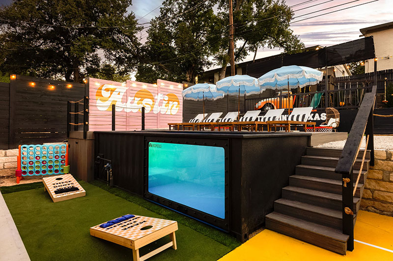 Above ground container pool with LED lighting at Texas Airbnb property