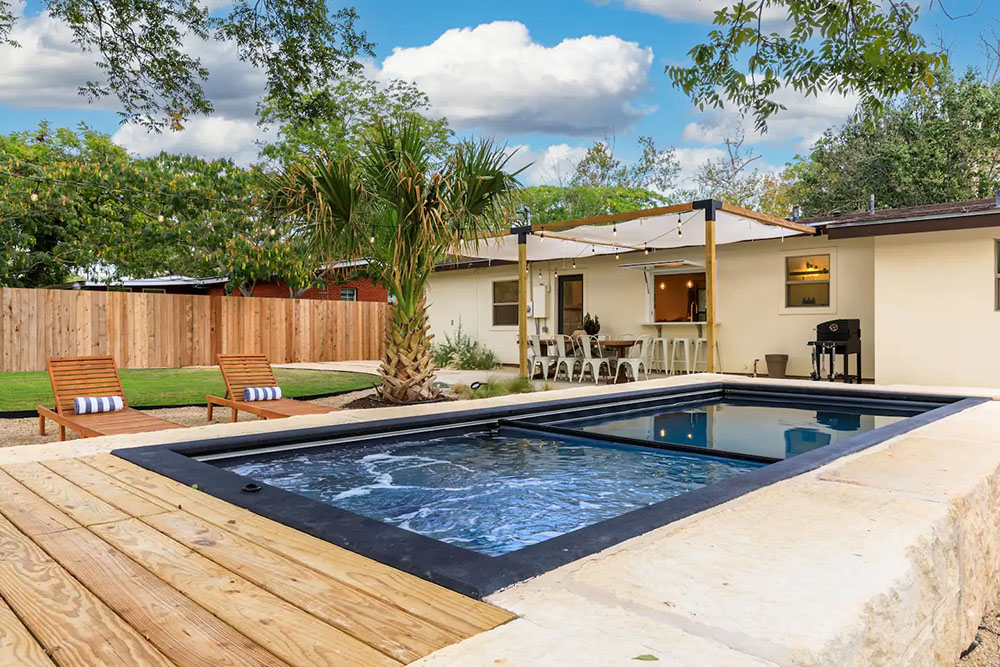 Modpool shipping container pool installed at Texas vacation rental property